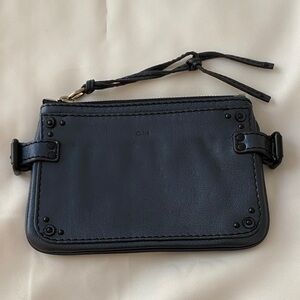 Chloé Navy Blue Metallic Leather Wristlet Clutch